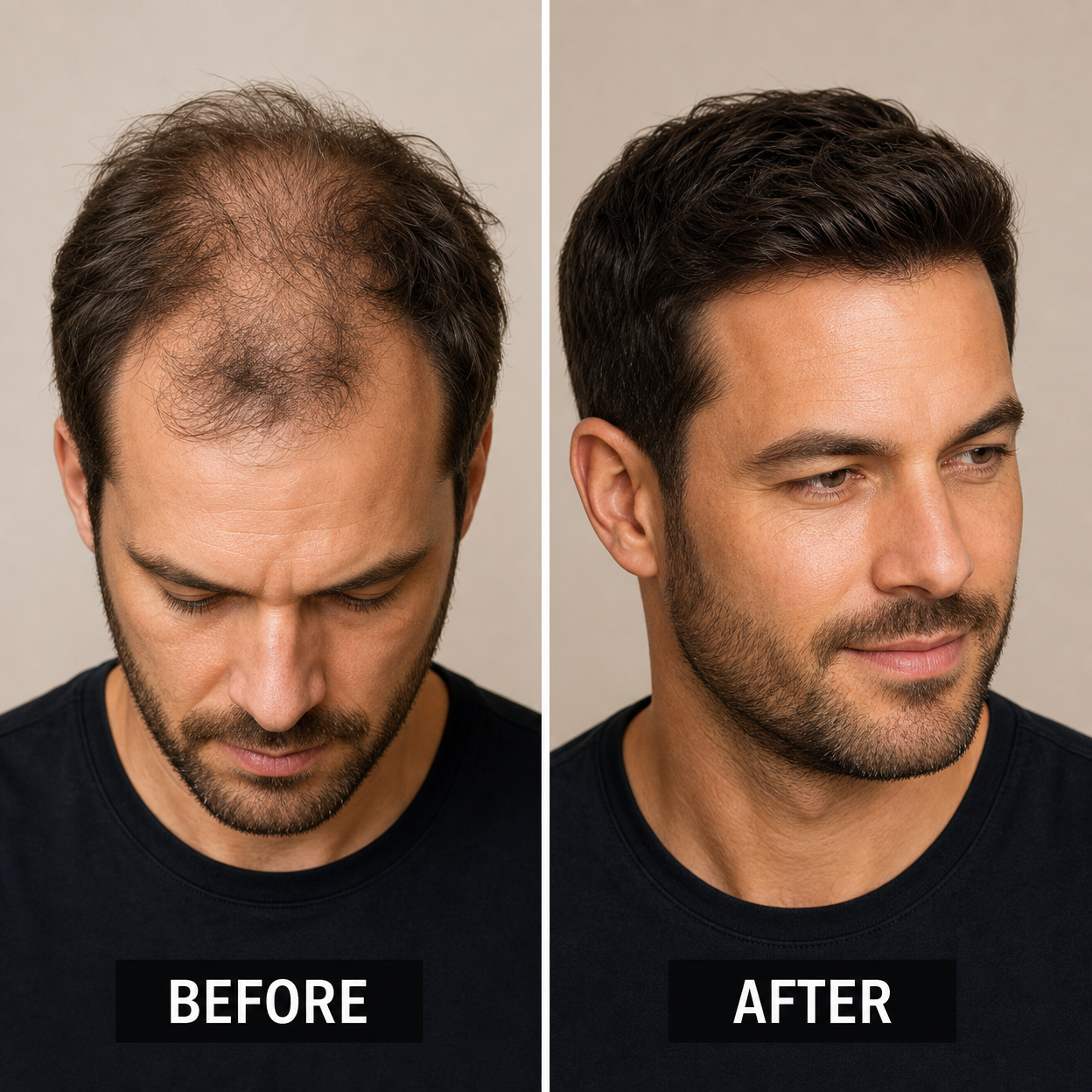 Male hair loss before and after transformation