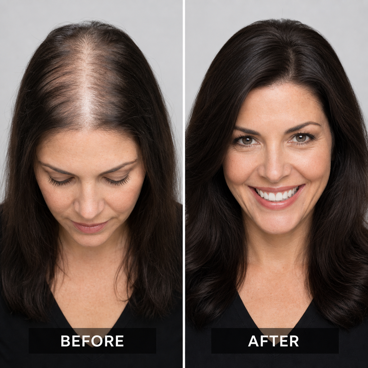 Female hair thinning before and after transformation